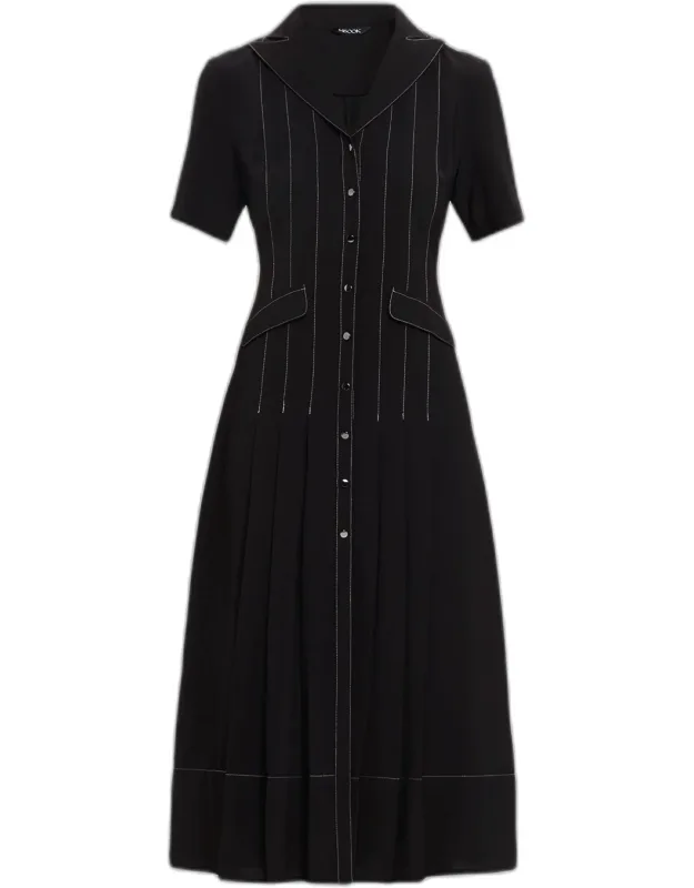 Pleated Button-front Midi Shirtdress