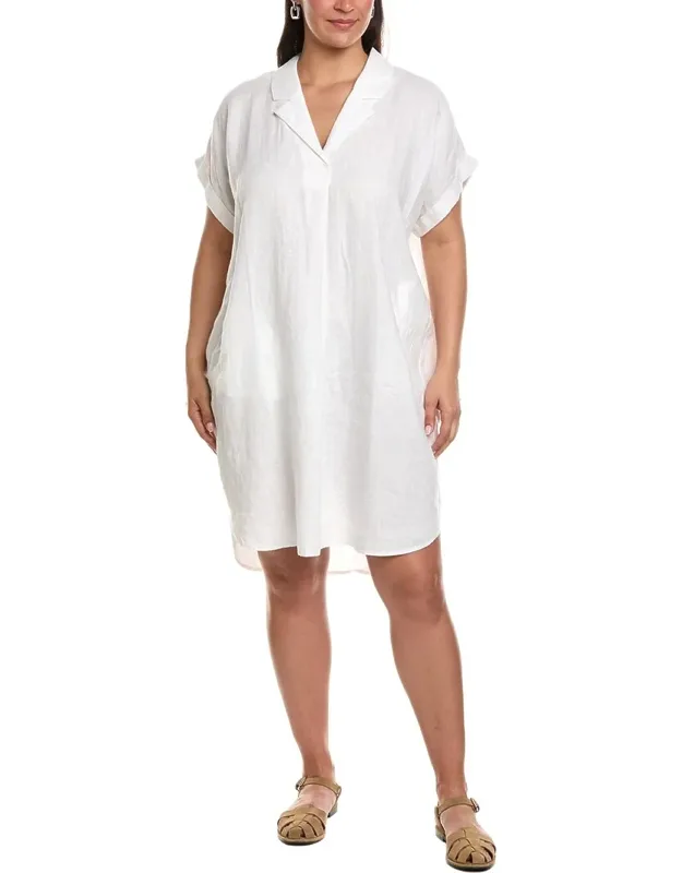 Mini Notch Collar Linen Dress