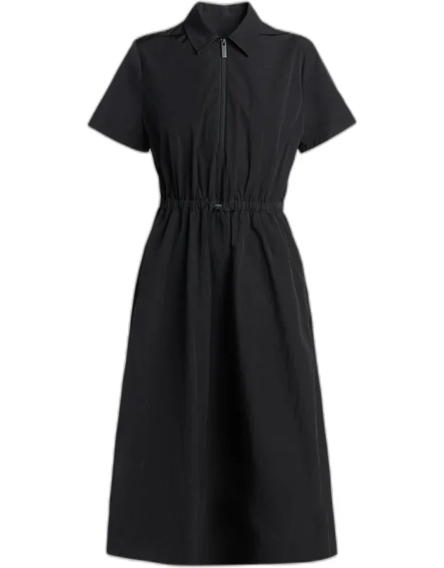 Short-sleeve Nylon Midi Dress