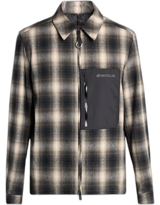 Mixed-media Macro Check Zip Shirt Jacket