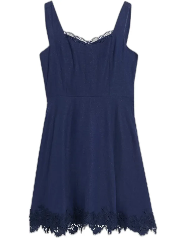 Lace-trim Linen Mini Dress