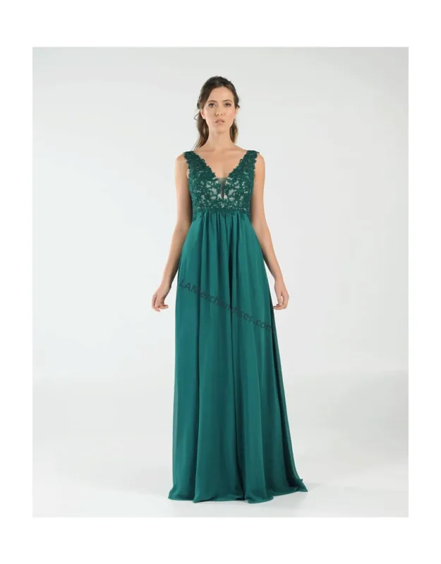 Sleeveless Lace And Chiffon Long Evening Dress
