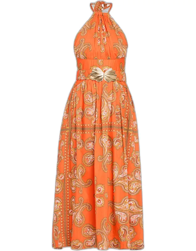 Belted Halter Midi Dress