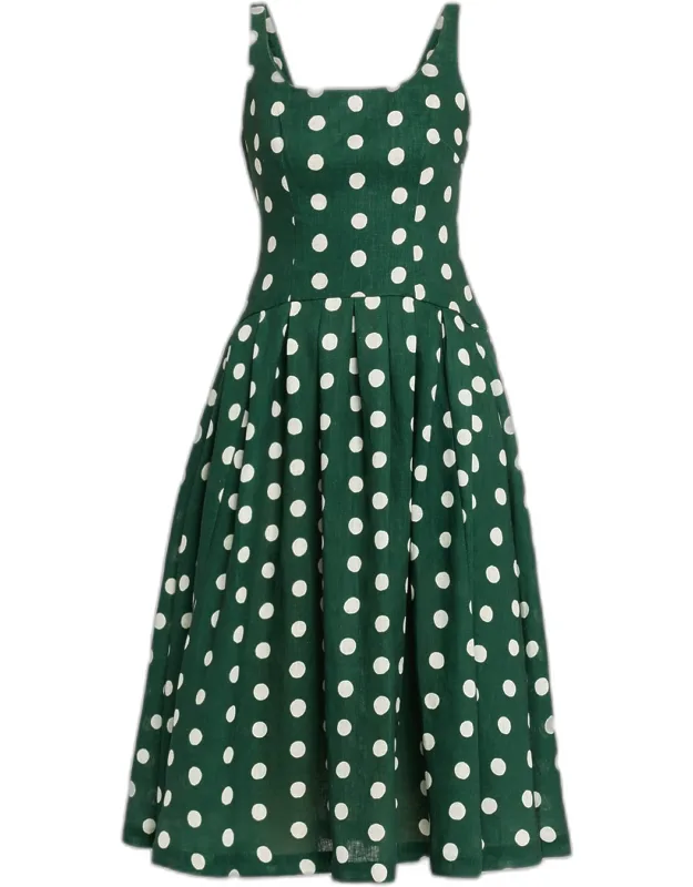 Dropped-waist Linen Midi Dress