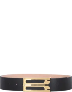 Jumbo Frame Crocodile-embossed Leather Belt
