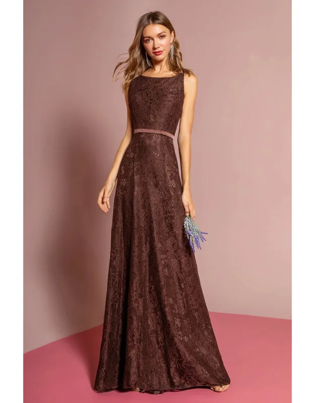 Round Neck Long Lace Open Back Dress