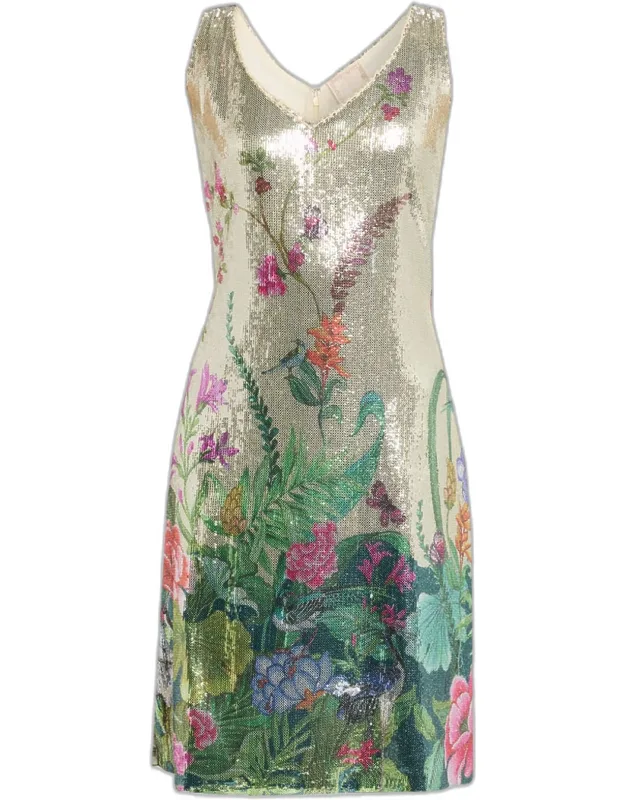 Floral-print Sequin Mini Dress