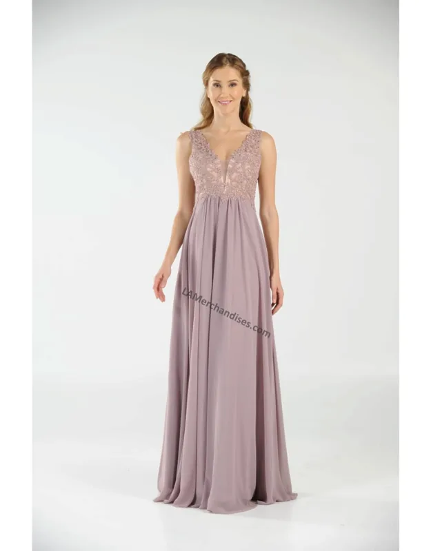 Sleeveless Lace And Chiffon Long Evening Dress