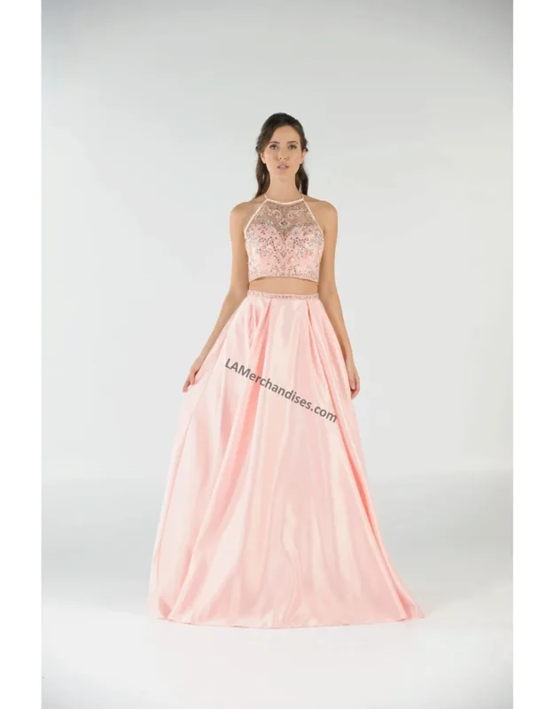 Beaded Top With Long Satin Skirt And Side Pockets
