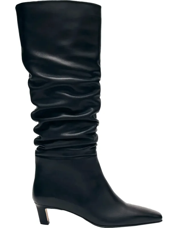 Knee-high Leather Boots With Pointed Square Toe