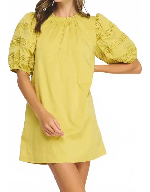 Pintuck Puff Sleeve Mini Dress