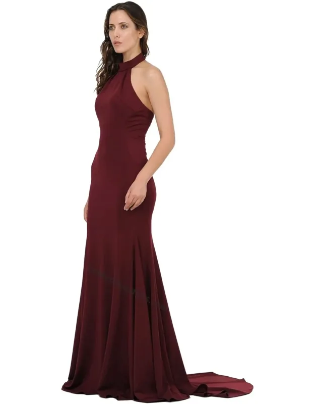 Simple Halter Fitted Stretchy Jersey Prom Dress