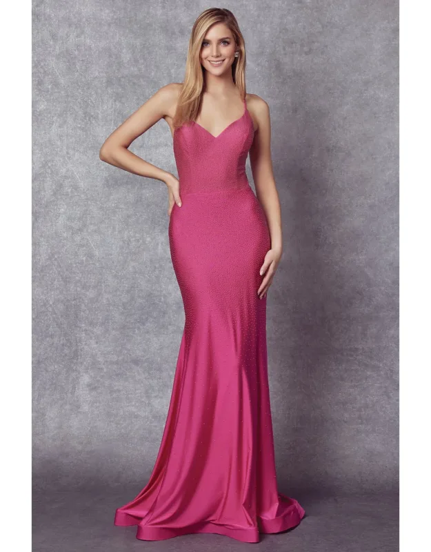 Open Back Rhinestone Prom Dress