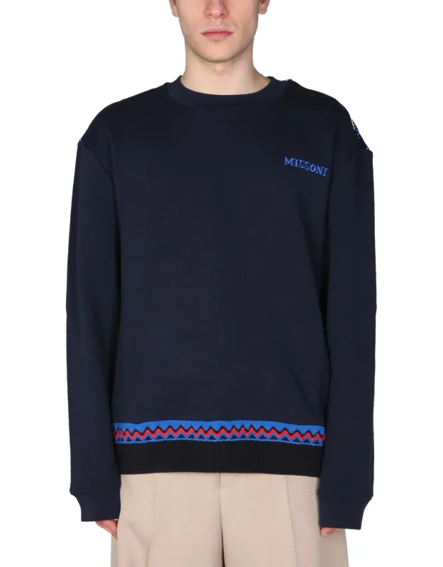 Crew Neck Sweatshirt With Chest Embroidered Logo And Crochet Embroidered On The Back
