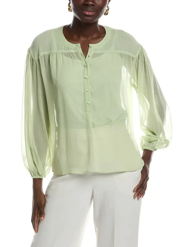 Half Placket Shirred Yoke Blouse