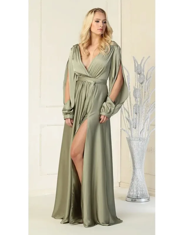 Split Long Sleeve V-neck Dress