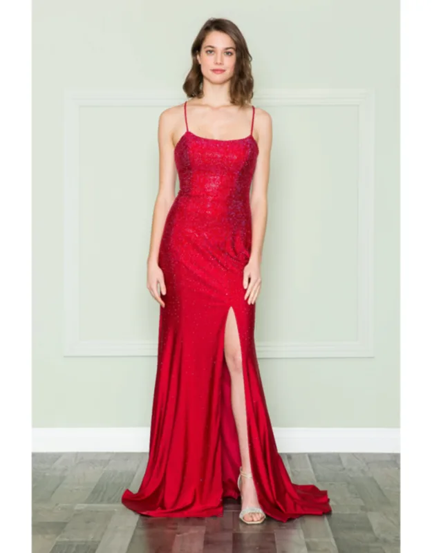 Open Back Prom Stretchy Long Rhinestone Dress