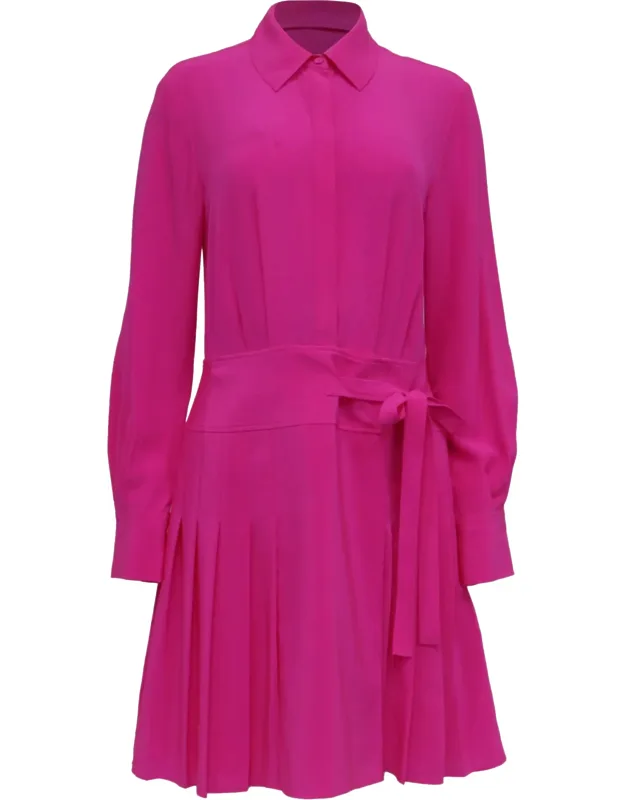Pleated Long Sleeve Shirt Dress