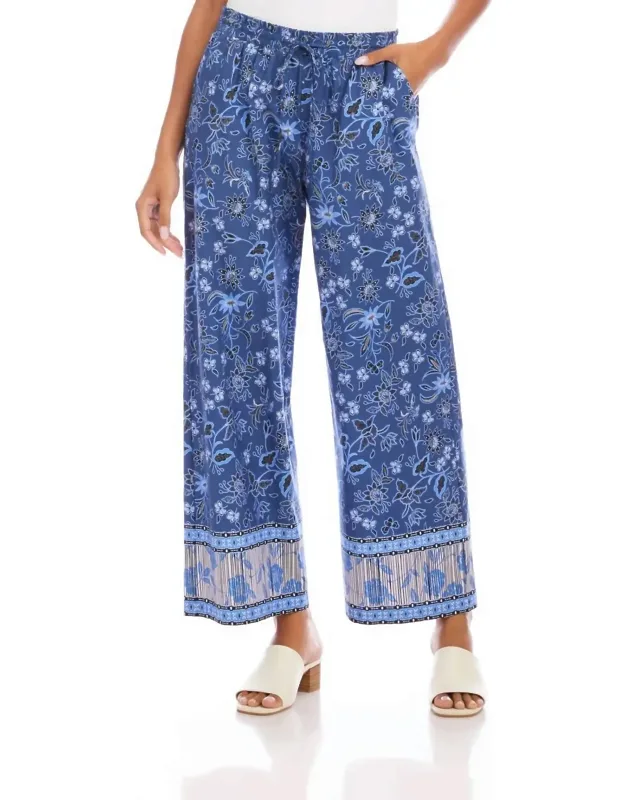 Drawstring Border Print Cropped Pants