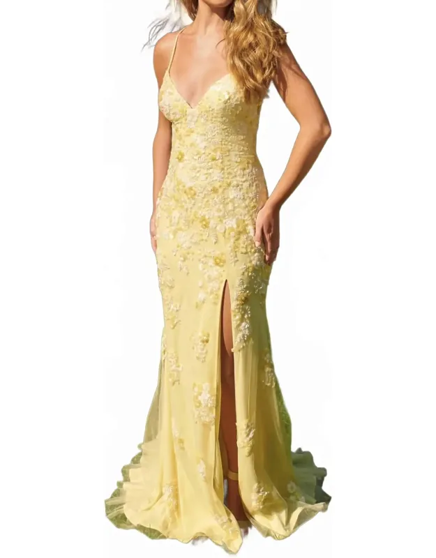 Floral Beaded Appliqué V-neck Maxi Dress