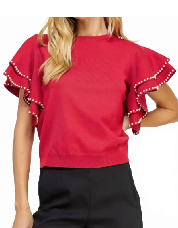Double Layer Pearl Trim Knit Sweater