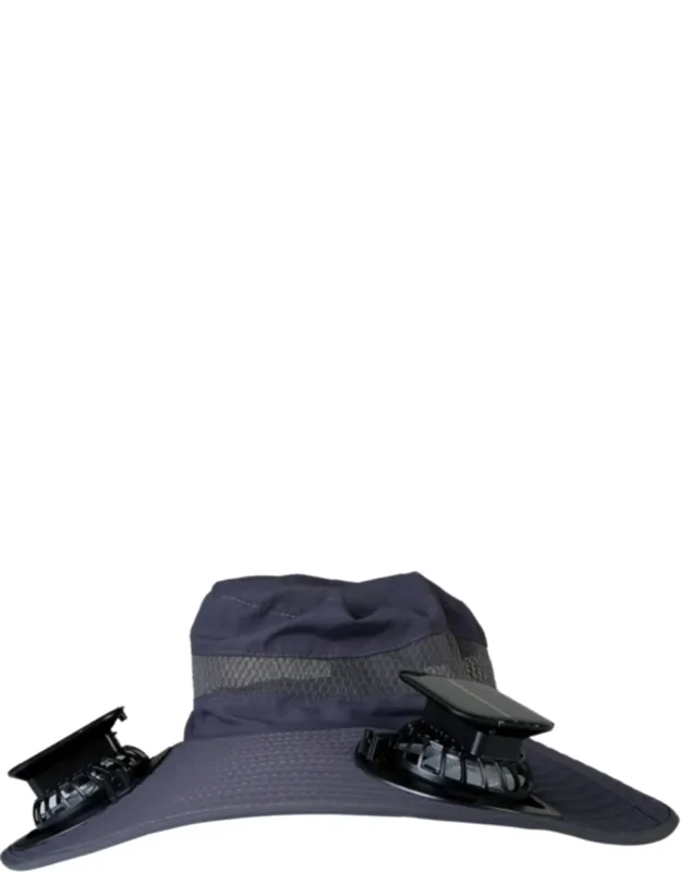 Outdoor Wide Brim Sun Hat With 2 Rechargeable Fans, Solar Powered, 3 Wind Speeds, Upf50+, Breathable, Waterproof Nylon Mesh For Hiking And Camping