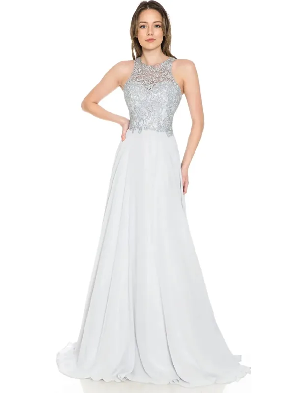 Sleeveless Embroidered Evening Dress