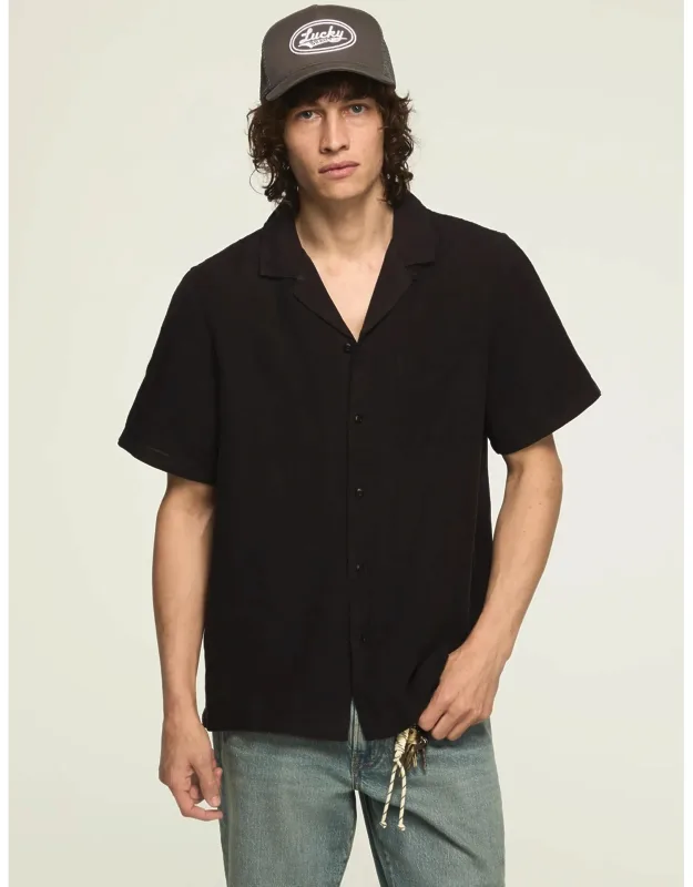 Short Sleeve Linen Camp Collar Shirt
