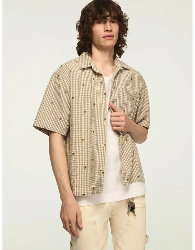 Embroidered Plaid Seersucker Kinda Cropped Shirt