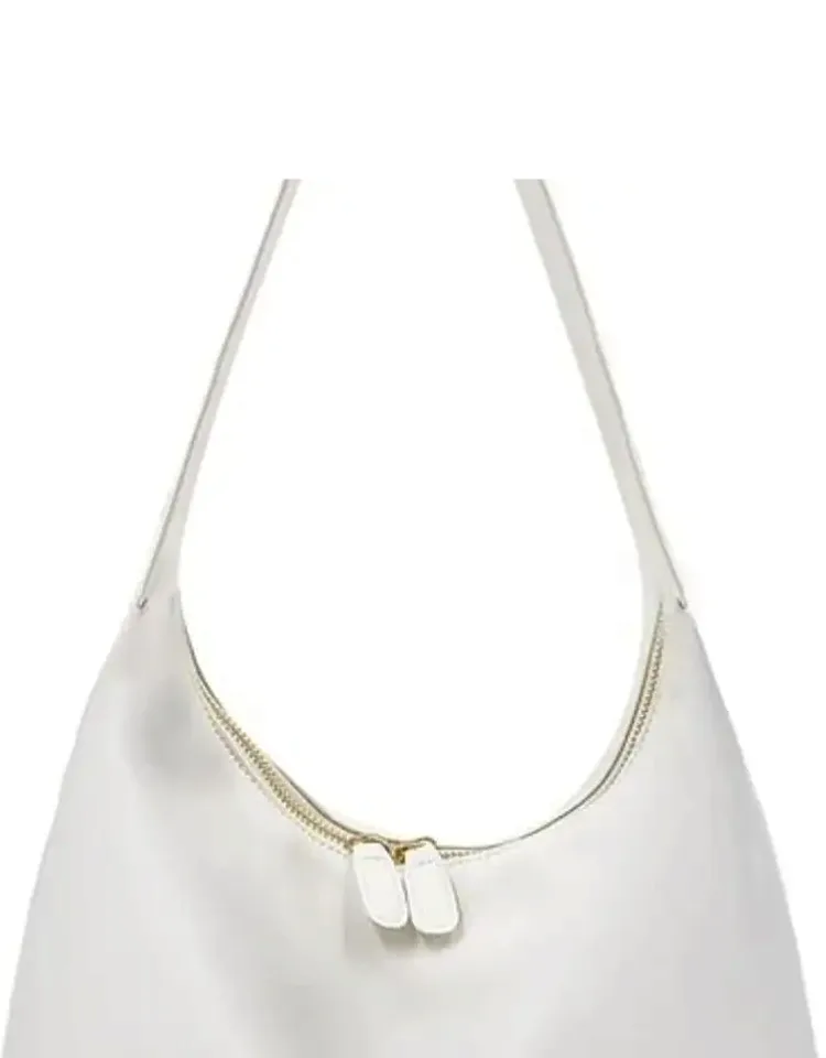Leather Hobo Bag Small Soft Shoulder Purse Slouchy Tote Handbag With Double Zipper Design