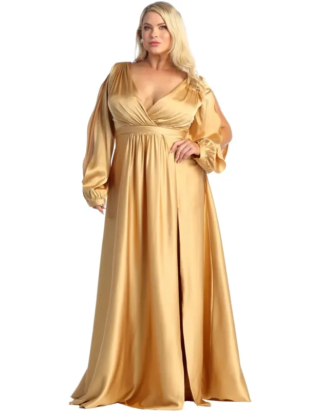 Split Long Sleeve V-neck Dress