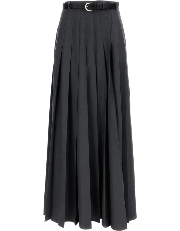 Pleated Wool Blend Skirt