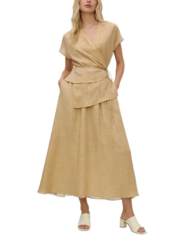 Short Sleeve Silk-blend Midi Dress