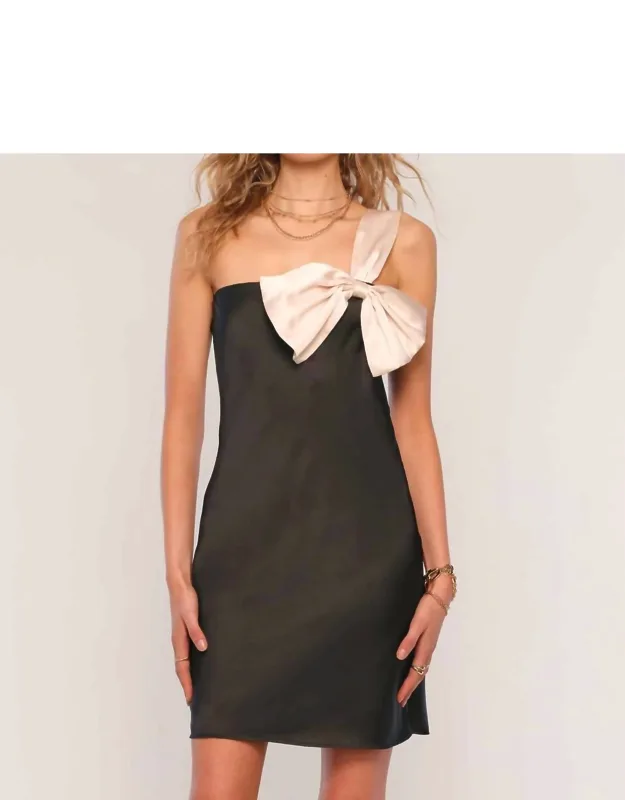 Garcia Mini Dress With Asymmetrical Bow And Luxurious Satin