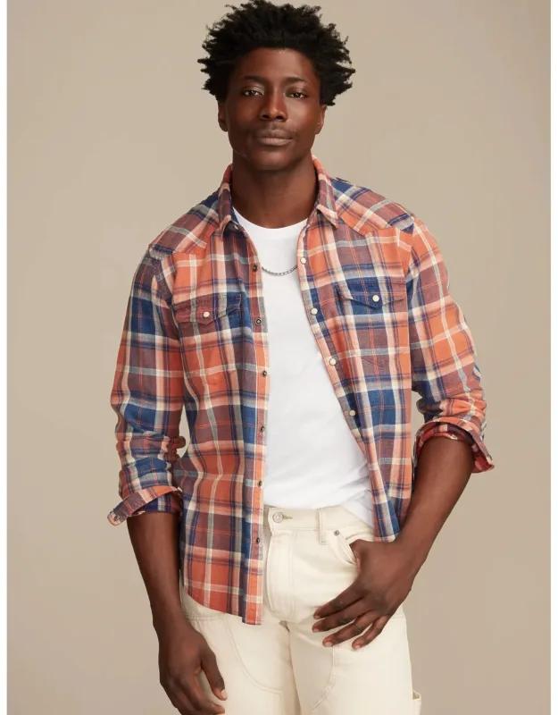 Long Sleeve Indigo Plaid Western Shirt
