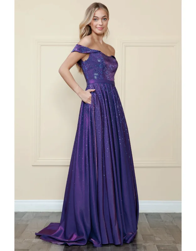 Off Shoulder A-line Prom Dress With Pockets