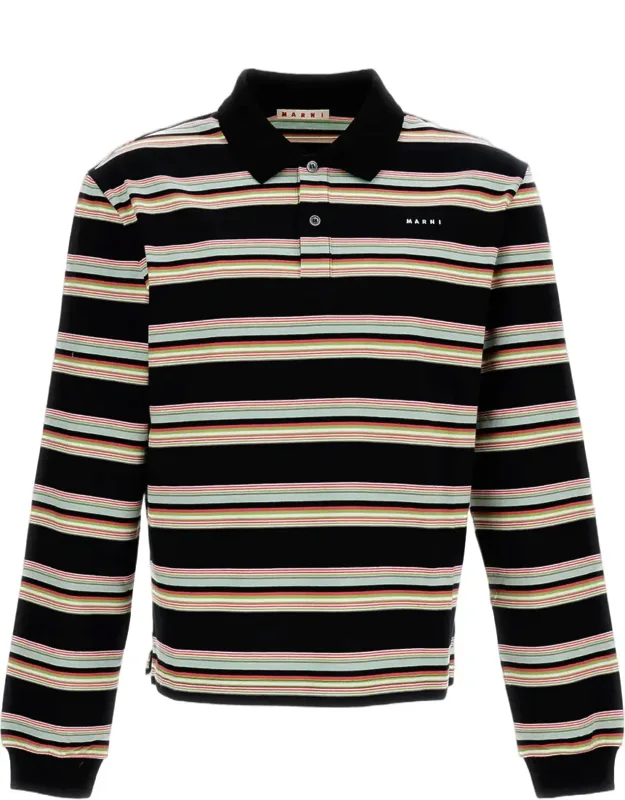 Striped Long-sleeve Cotton Polo Shirt