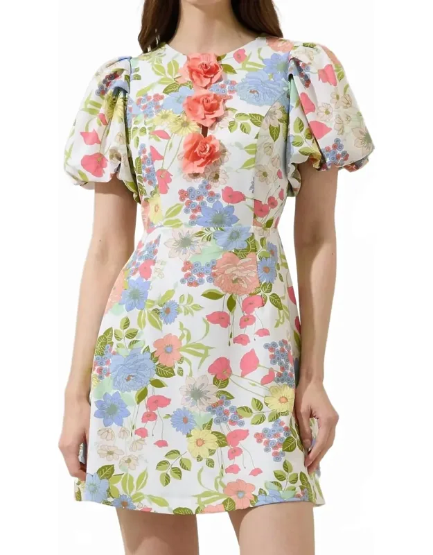 Rosette Bubble Sleeve Mini Dress