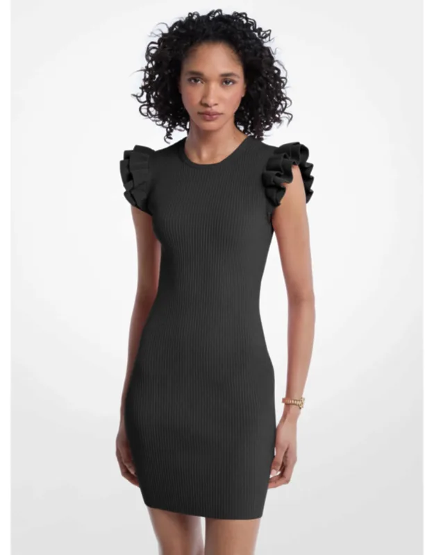 Ruffled Stretch Viscose Mini Dress