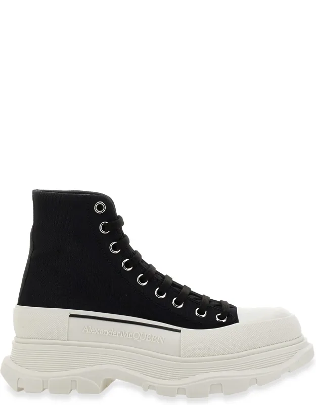 Tread Slick Boots With Oversized Rubber Sole And Flat Lace Up Closure