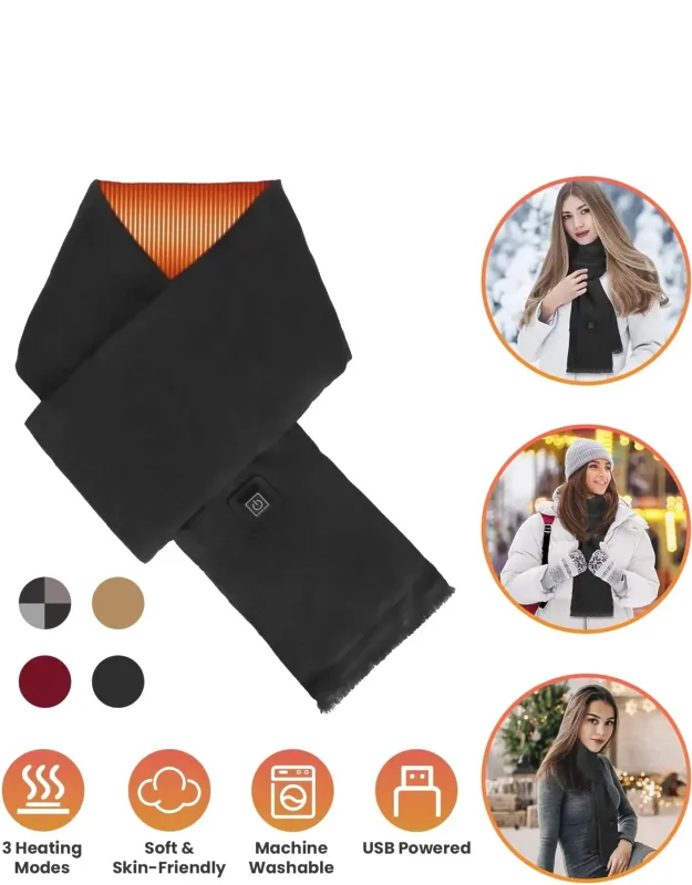 Electric Heated Winter Scarf Usb Heating Neck Wrap Soft Warm Scarf With 3 Heating Modes For Outdoor Activities