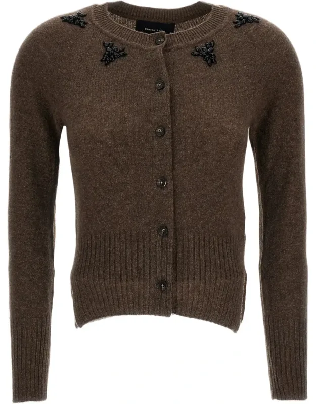 Cropped Cashmere Cardigan With Crystal-cut Appliqué