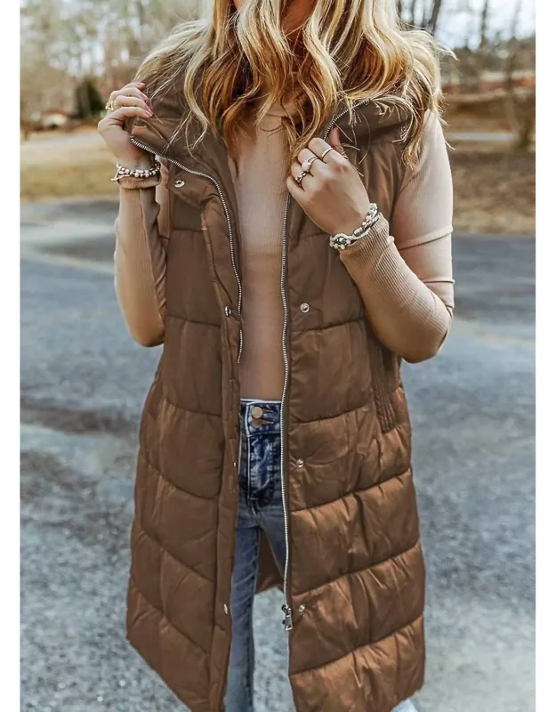 Hooded Long Quilted Vest