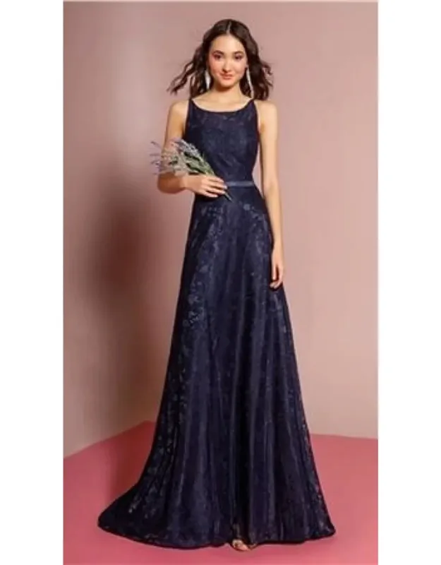 Round Neck Long Lace Open Back Dress
