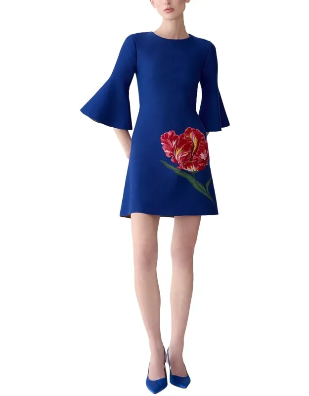 Flare Sleeve Wool-blend Shift Dress