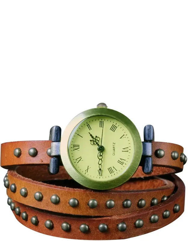 Fashionable Rivet Leather Belt Retro Watch Hand Chain