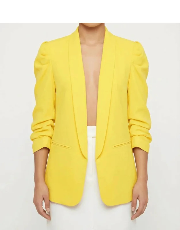Ruched Puff Sleeve Open-front Blazer