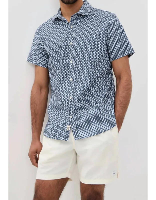 Windward Button Up Shirt In Navy Geo