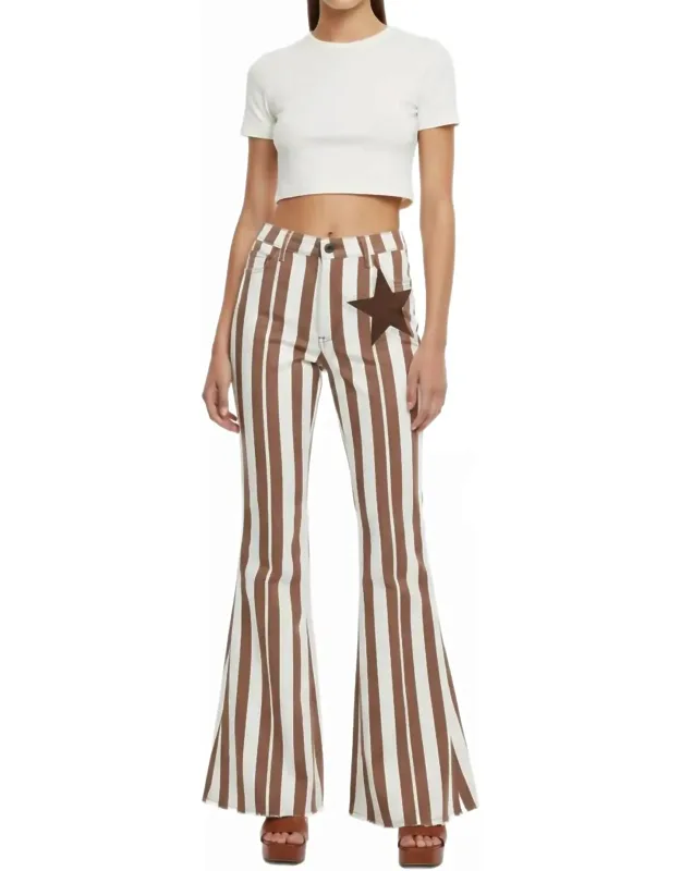 Back Suede Star Striped Flare Denim Pants