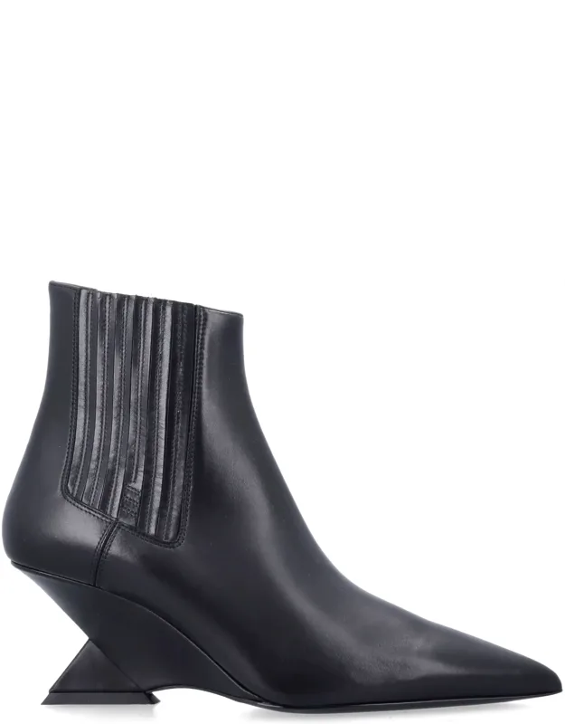 Pointed Toe Ankle Boots With Geometric Heels